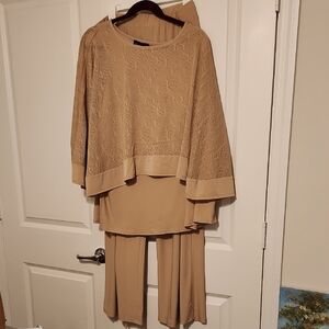 Antthony Tan Layered Lace Overlay Tunic with Wide-Leg Pants